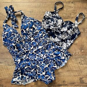 Floral Blue and White One Piece Swimsuit
